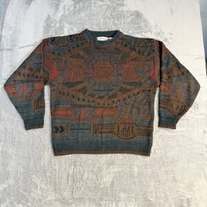 Vintage Saturdays Lake Placid 3D Knit Multicolor Sweater Mens Size M Grandpacore